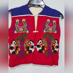 Vintage 80's Chinese Folk Art Vests Patchwork Embroidered Animals Handmade Kids